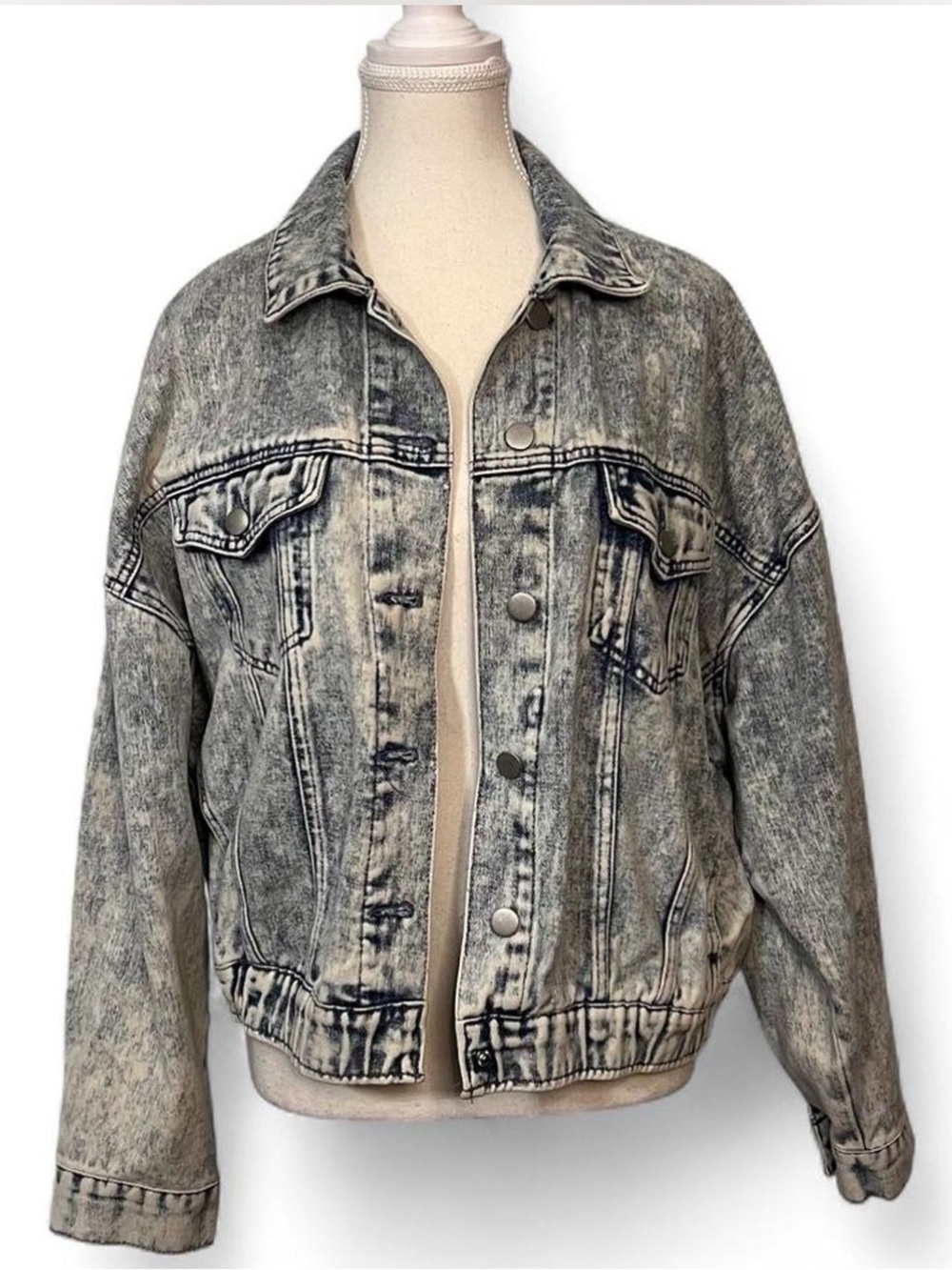 Forever 21 Oversized Acid Wash Denim Jacket Blue Trucker Jean Jacket Large